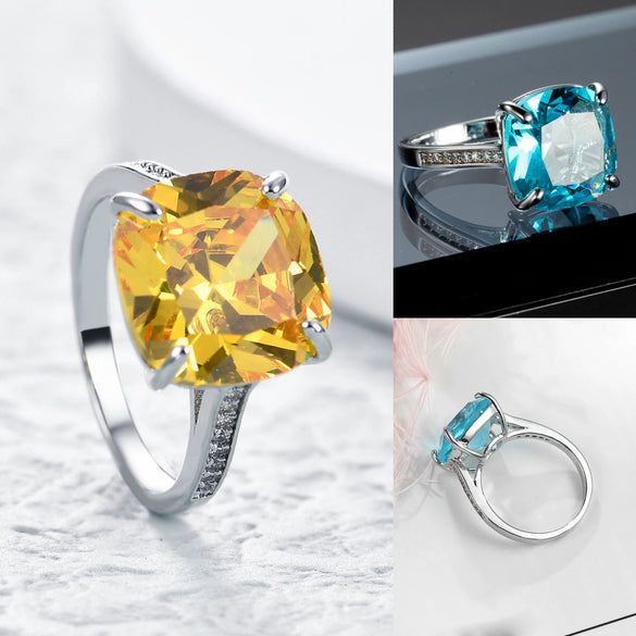 New Creative Unisex Zircon Jewelry Ring With Electroplating Design Made Of Copper In Golden Yellow Fat Square Shape For Women