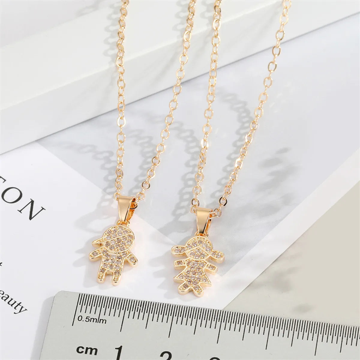 New Cute Full Diamond Boy Girl Pendant Necklace