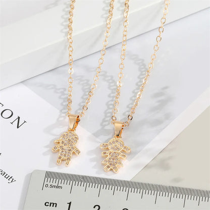 New Cute Full Diamond Boy Girl Pendant Necklace