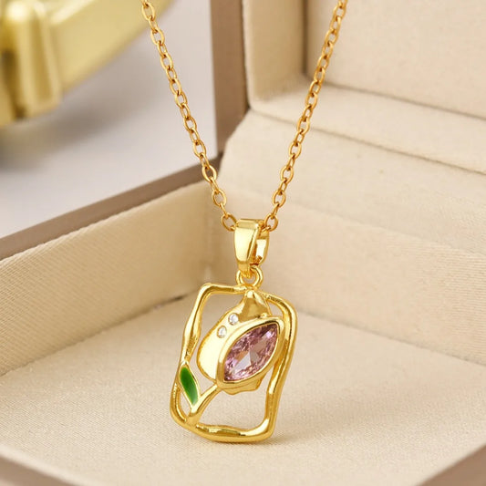 Copper IG Style Sweet Simple Style Plating Hollow Out Inlay Flower Zircon Pendant Necklace