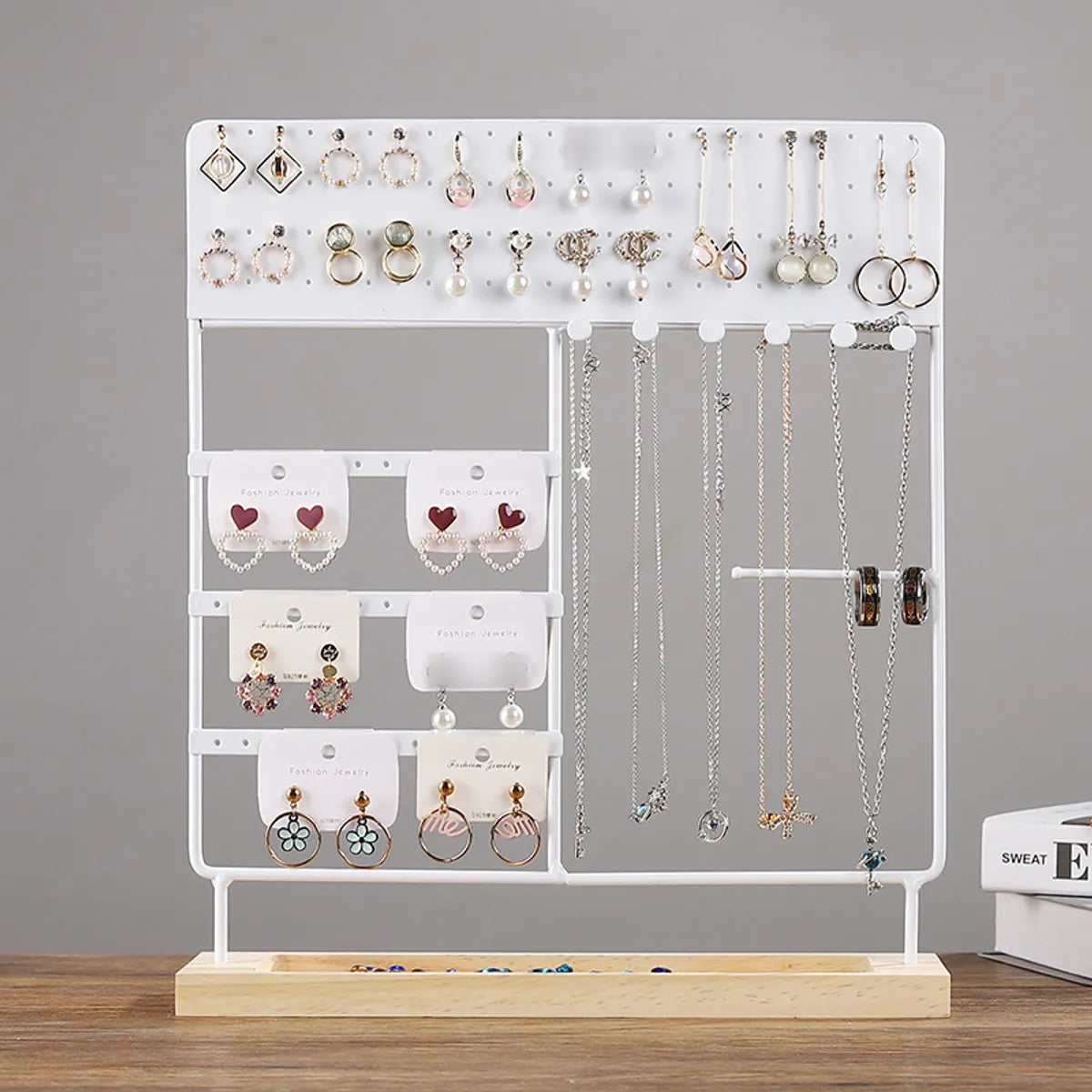 New Detachable Slotted Wood Base Jewelry Display Stand Home Earrings Storage Rack Hanging Necklace Rack Jewelry Storage Rack