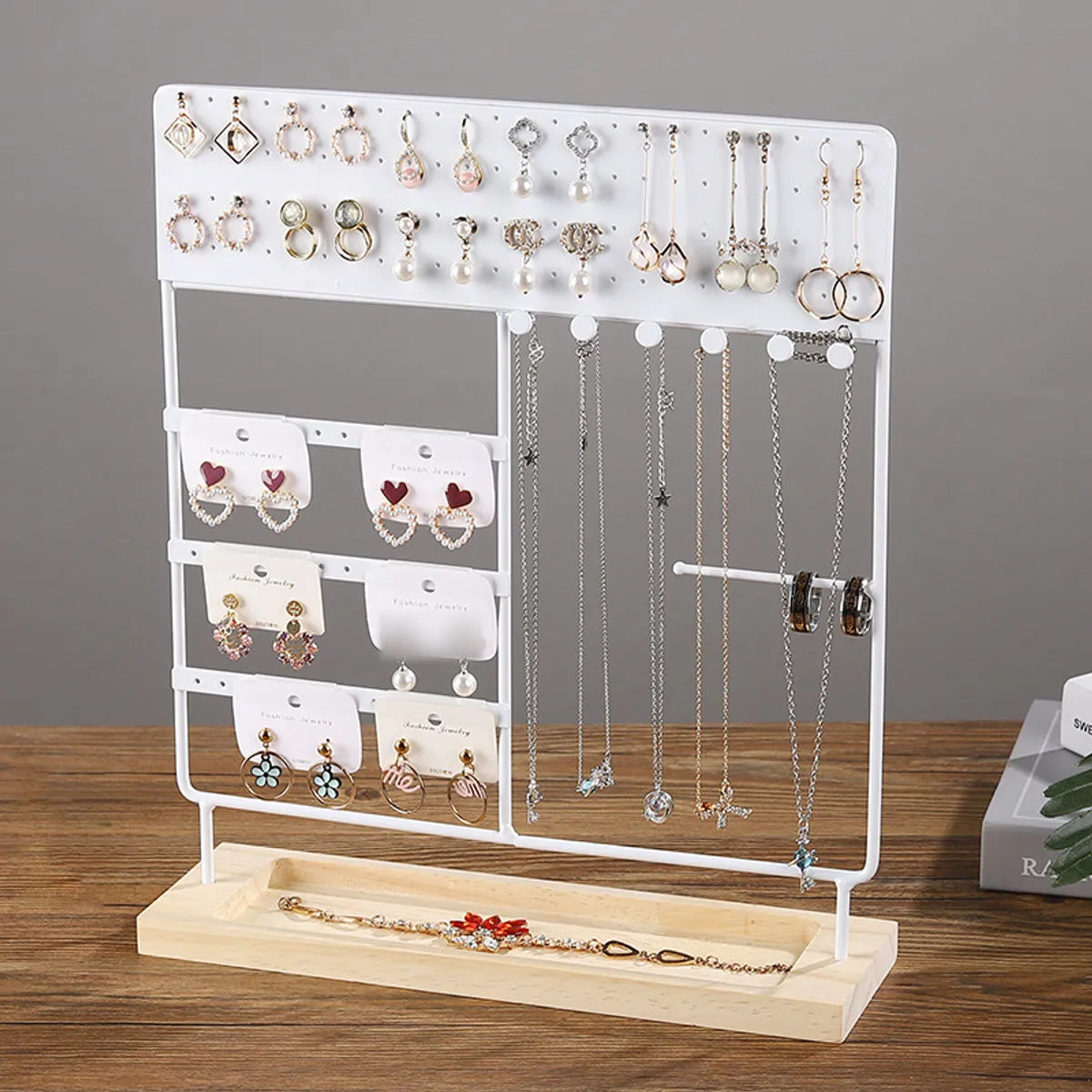 New Detachable Slotted Wood Base Jewelry Display Stand Home Earrings Storage Rack Hanging Necklace Rack Jewelry Storage Rack