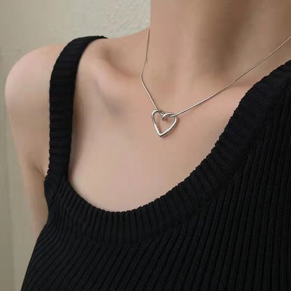 New Diamond Bow Hollow Heart Double Layer Pendant Necklace