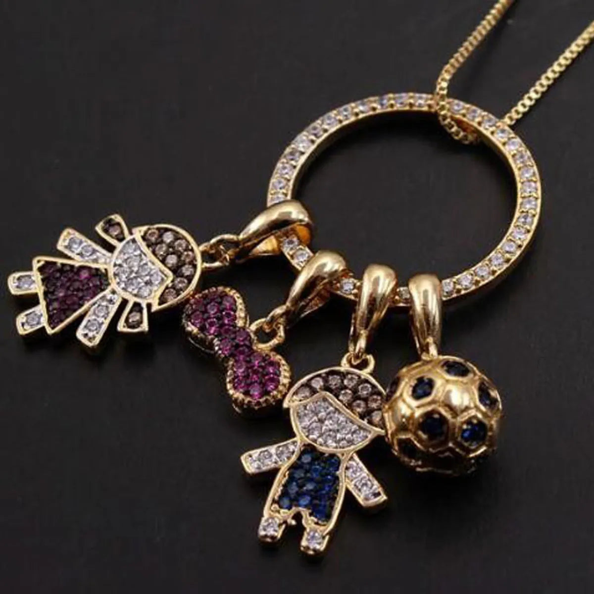 New Diy Character Combination Kids Bow Knot Color Zirconium Detachable Hip-hop Pendant Copper Necklace