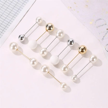 New Double-headed Pearl Word Pin Simple Anti-buffing Brooch Collar Brooch Fashion Wild Neckline Pin Shawl Buckle