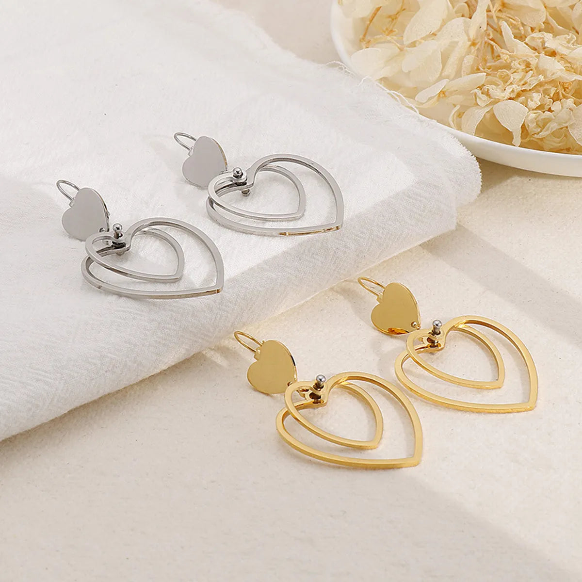 New Double Peach Heart Stainless Steel Earrings Wholesale Gooddiy