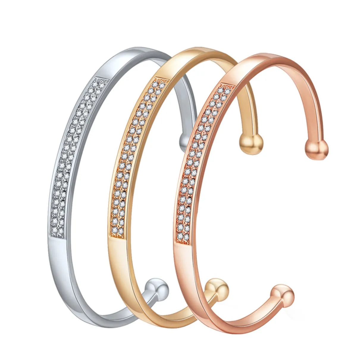 New Double Row Diamond-Studded Gold-Plated Open Bracelet