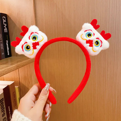 New Dragon Year Headband Female Children Hairpin New Year Birth Year Lion Red Headband New Year Spring Festival Hair Accessories