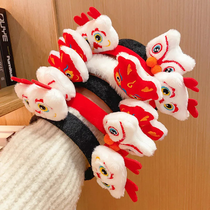 New Dragon Year Headband Female Children Hairpin New Year Birth Year Lion Red Headband New Year Spring Festival Hair Accessories