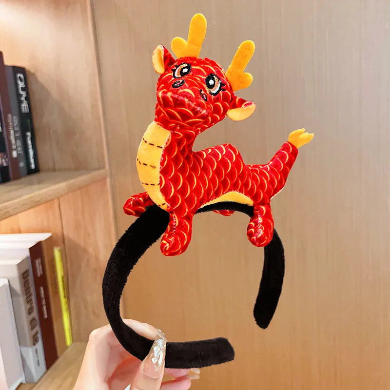 New Dragon Year Headband Female Children Hairpin New Year Birth Year Lion Red Headband New Year Spring Festival Hair Accessories