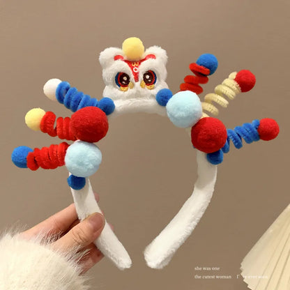 New Dragon Year Headband Female Children Hairpin New Year Birth Year Lion Red Headband New Year Spring Festival Hair Accessories