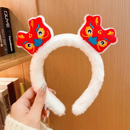 New Dragon Year Headband Female Children Hairpin New Year Birth Year Lion Red Headband New Year Spring Festival Hair Accessories