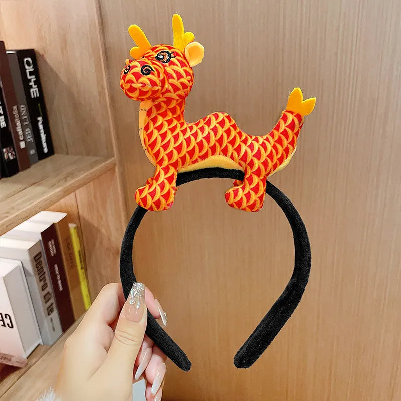 New Dragon Year Headband Female Children Hairpin New Year Birth Year Lion Red Headband New Year Spring Festival Hair Accessories