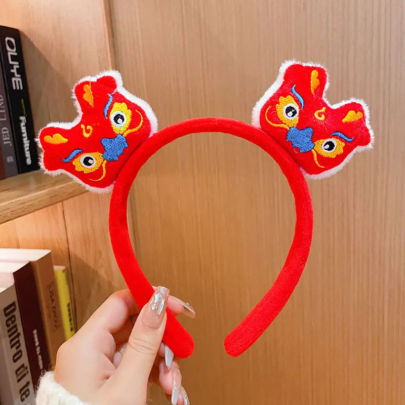 New Dragon Year Headband Female Children Hairpin New Year Birth Year Lion Red Headband New Year Spring Festival Hair Accessories