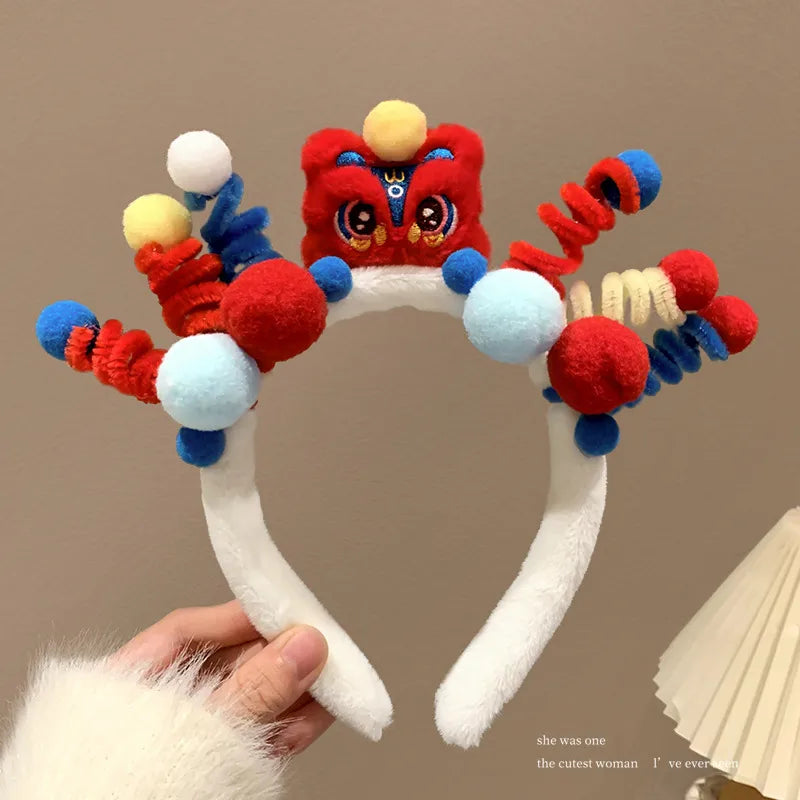 New Dragon Year Headband Female Children Hairpin New Year Birth Year Lion Red Headband New Year Spring Festival Hair Accessories