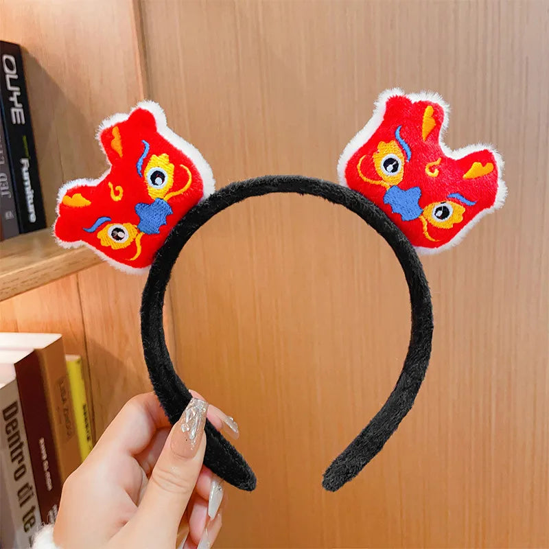 New Dragon Year Headband Female Children Hairpin New Year Birth Year Lion Red Headband New Year Spring Festival Hair Accessories