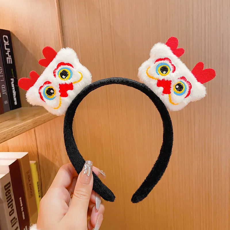 New Dragon Year Headband Female Children Hairpin New Year Birth Year Lion Red Headband New Year Spring Festival Hair Accessories