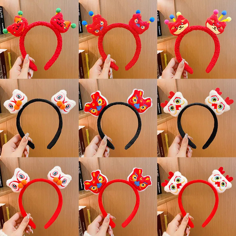 New Dragon Year Headband Female Children Hairpin New Year Birth Year Lion Red Headband New Year Spring Festival Hair Accessories