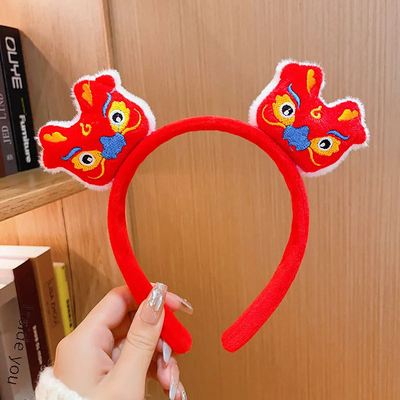 New Dragon Year Headband Female Children Hairpin New Year Birth Year Lion Red Headband New Year Spring Festival Hair Accessories