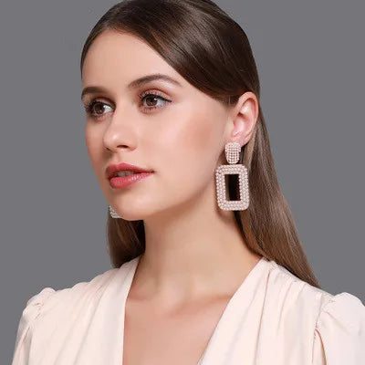 New Earrings Baroque Temperament Pearl Earrings Exaggerated Long Geometric Square Pearl Earrings Wholesale Nihaojewelry