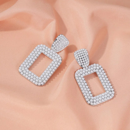 New Earrings Baroque Temperament Pearl Earrings Exaggerated Long Geometric Square Pearl Earrings Wholesale Nihaojewelry