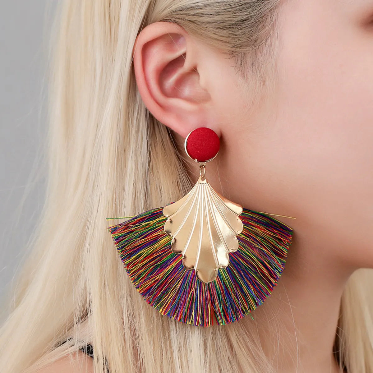 New Earrings Bohemia Fan-shaped Tassel Earrings Fashion Ripple Design Texaggerated Earrings Wholesale Gooddiy