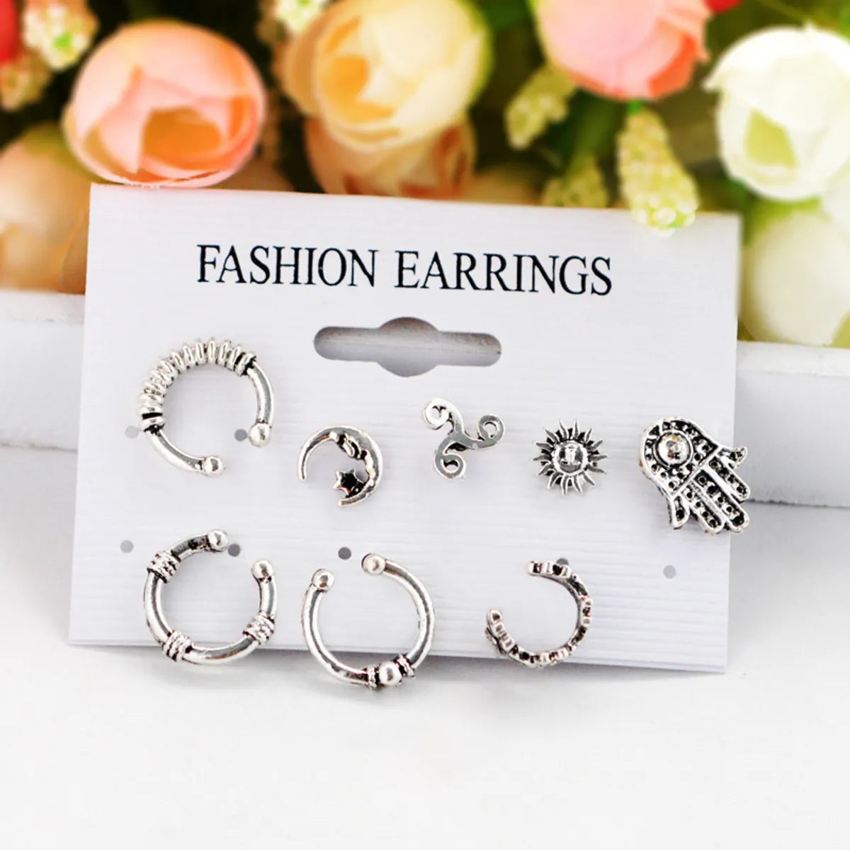 New Earrings Bohemian Retro Sun Moon Earrings Eight-piece Set