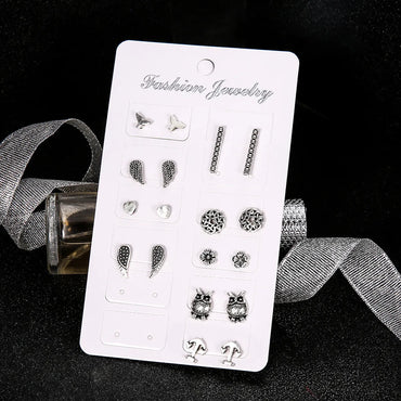 New Earrings Set Fashion Bohemian Sailboat Anchor Owl Earrings 9 Pairs Set