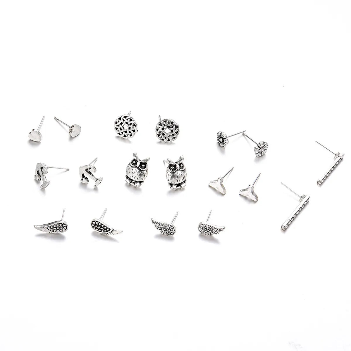 New Earrings Set Fashion Bohemian Sailboat Anchor Owl Earrings 9 Pairs Set