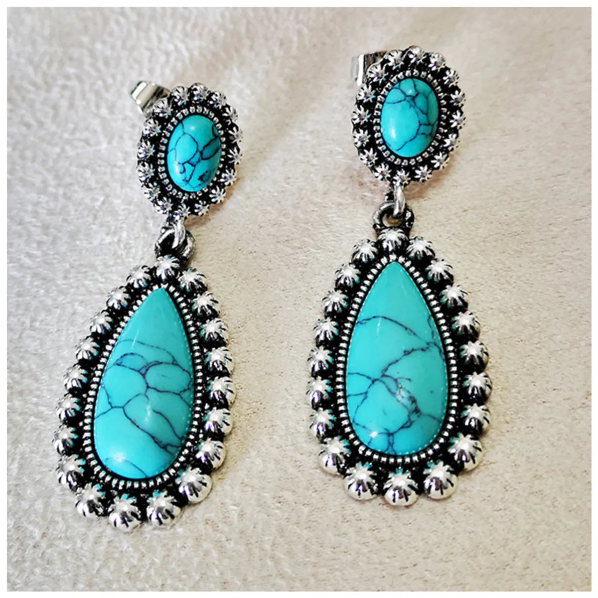 New European And American Creative Drop-shaped Turquoise Exaggerated Earrings