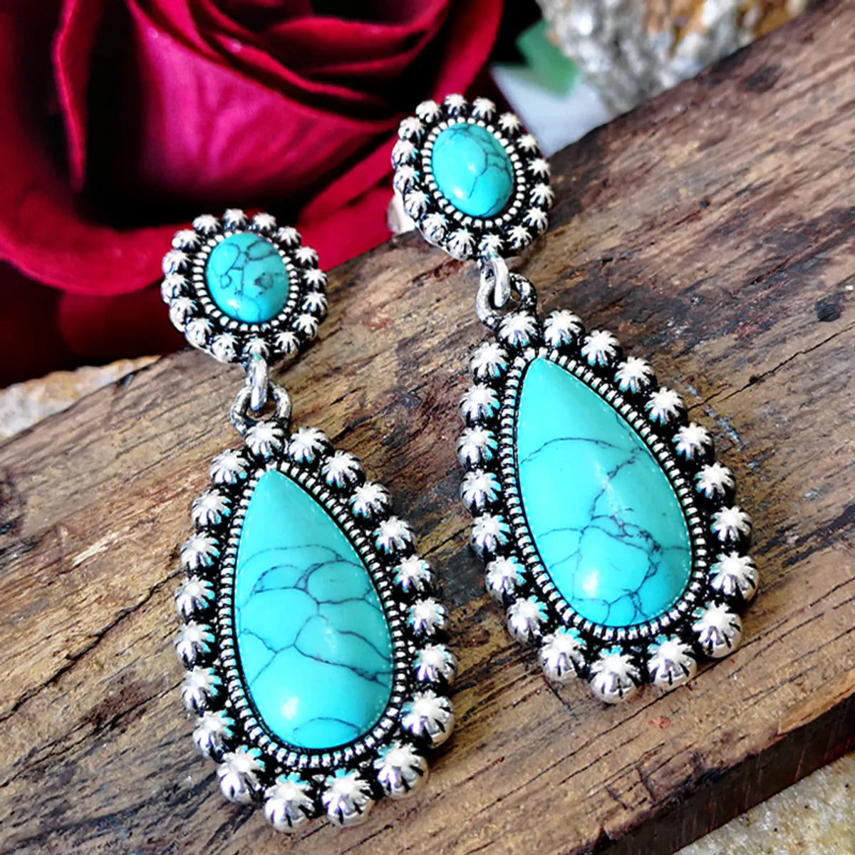 New European And American Creative Drop-shaped Turquoise Exaggerated Earrings