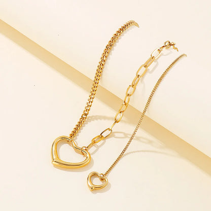 New European And American Niche Design Stainless Steel Double Hollow Heart Sweater Chain