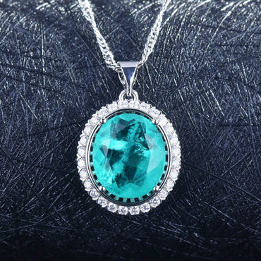 New European And American Style Retro Imitation Paraiba Suit Tik Tok Live Stream Colored Gems Necklace Open Rings Ear Studs Women