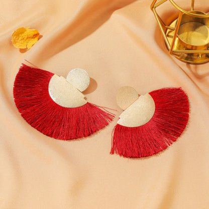 New  Exaggerated Fan-shaped  Bohemian Retro Frosted Tassel Earrings Wholesale