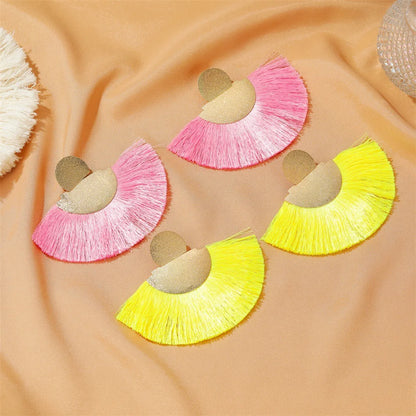 New  Exaggerated Fan-shaped  Bohemian Retro Frosted Tassel Earrings Wholesale