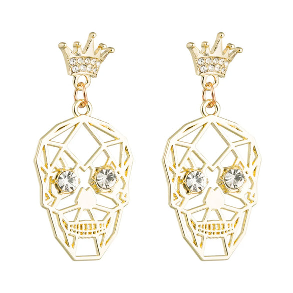 New Exaggerated Halloween Skull And Diamond Crown S925 Silver Needle Personalized Earrings