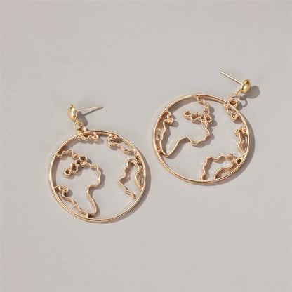 New Exaggerated Map Creative Design World Map Simple Round Hollow Earrings Wholesale