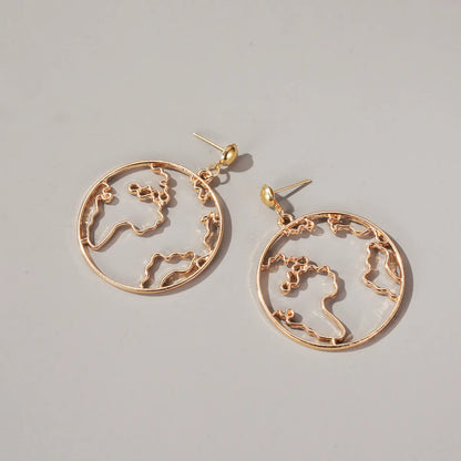 New Exaggerated Map Creative Design World Map Simple Round Hollow Earrings Wholesale