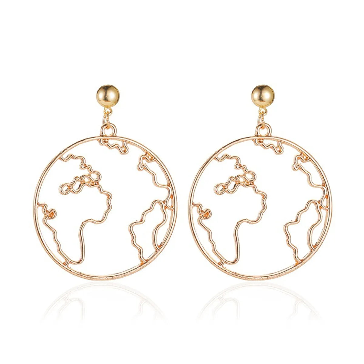 New Exaggerated Map Earrings Creative Design World Map Earrings Simple Round Hollow Earrings