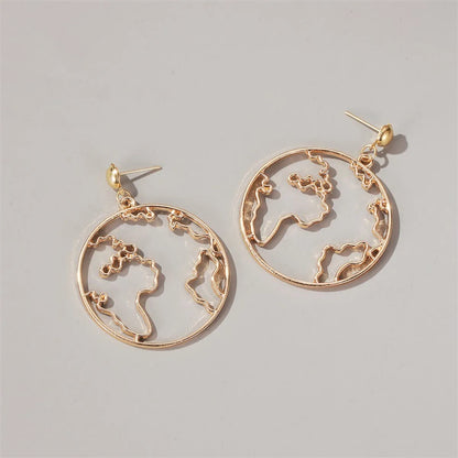 New Exaggerated Map Earrings Creative Design World Map Earrings Simple Round Hollow Earrings