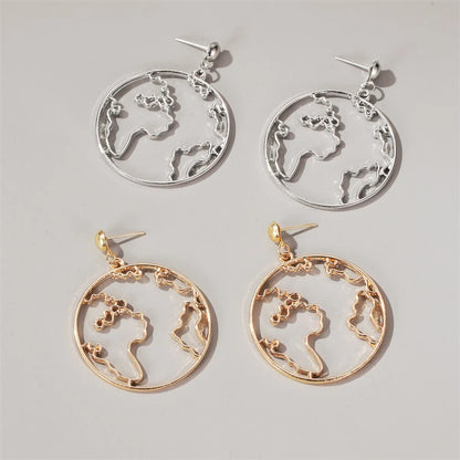 New Exaggerated Map Earrings Creative Design World Map Earrings Simple Round Hollow Earrings Wholesale Gooddiy