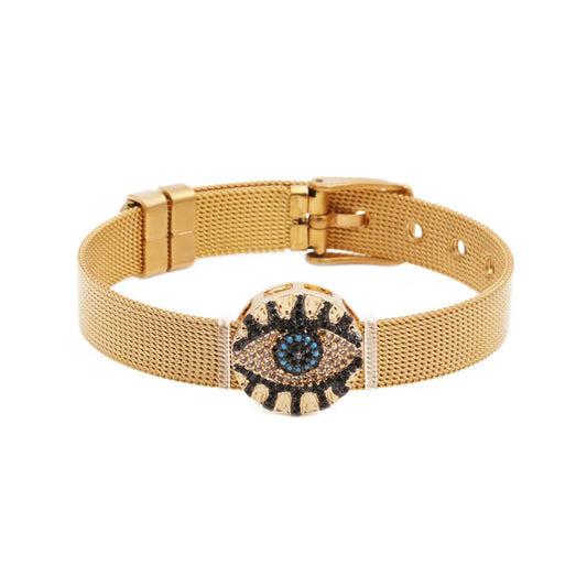 New Eye Color Zirconium Copper Micro-inlaid Zircon Stainless Steel Mesh Strap Bracelet