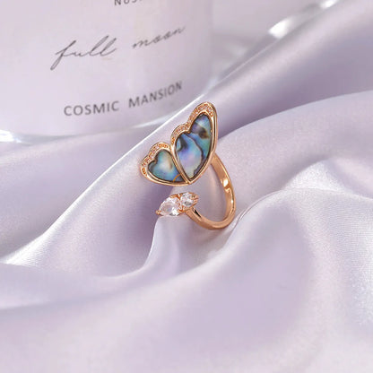 New Fantasy Seashell Wings Colorful Butterfly Micro-inlaid Zircon Copper Open Ring