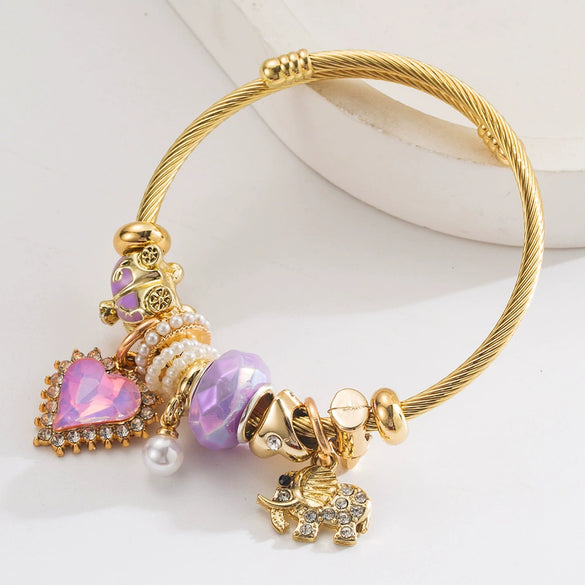 New Fashion Adjustable Unisex Alloy Bracelet With Diamond Set Elephant Love Pendant And Geometric Style