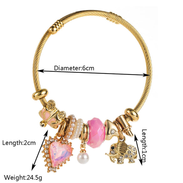 New Fashion Adjustable Unisex Alloy Bracelet With Diamond Set Elephant Love Pendant And Geometric Style