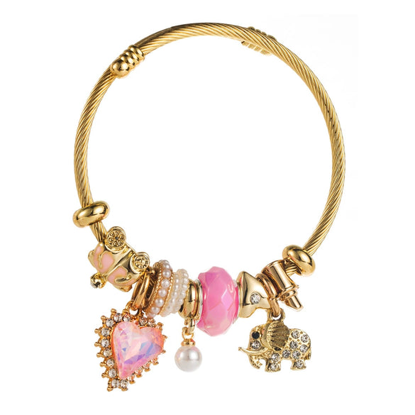 New Fashion Adjustable Unisex Alloy Bracelet With Diamond Set Elephant Love Pendant And Geometric Style