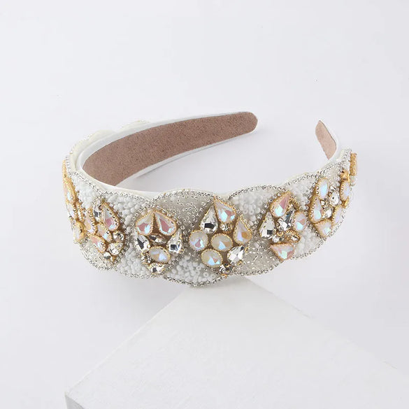 New Fashion European And American Style Baroque Diamond-Encrusted Rice Beads Personalized Headband Ladies Prom Street Shot Gorgeous Hair Accessories Women