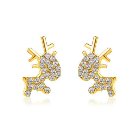 Fashion Deer Plating Alloy Artificial Gemstones Earrings Ear Studs