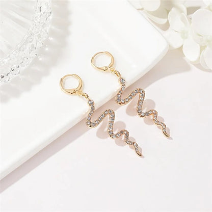 New Fashion Creative Snake-Shaped Earrings Long Diamond Earrings Simple Wave Earrings Wholesale