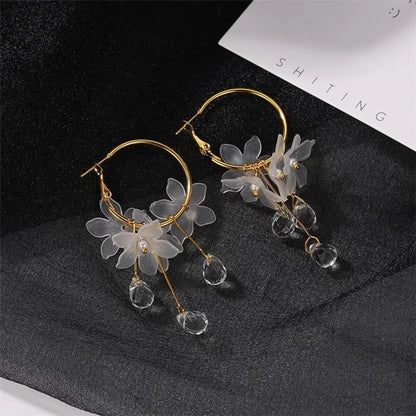 Fashion Flower Plating Alloy Artificial Gemstones Earrings